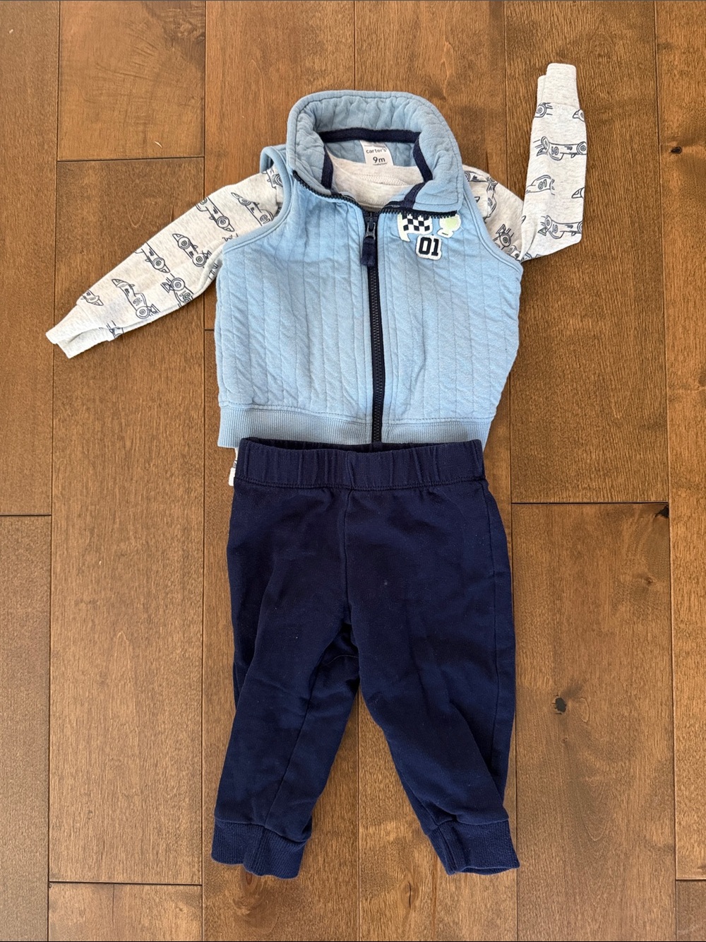 CARTERS 9mo race car outfit with vest